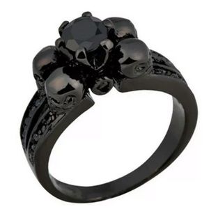 Gothic Skull Black Halloween 14 KT Black Gold Ring